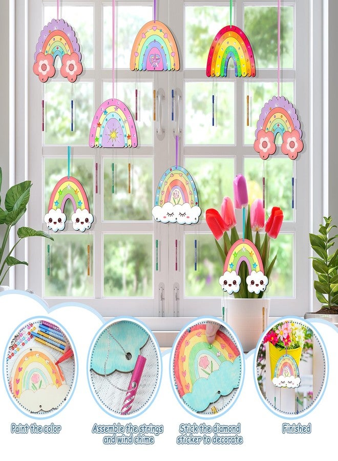 TREACLUB 12 Pack Wind Chime Kit for Kids Make Your Own Wind Chime DIY Wood Arts and Crafts Decorative Coloring Wooden Hanging Ornaments for Girls Boys Home School Activity Party Supplies(Boho Rainbow) - Image 4